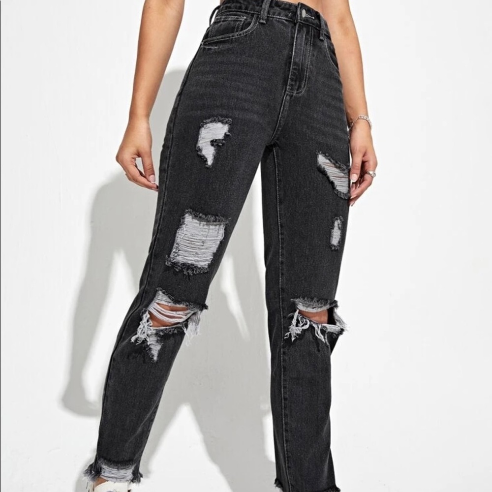 Ripped Raw Hem Mom Jeans